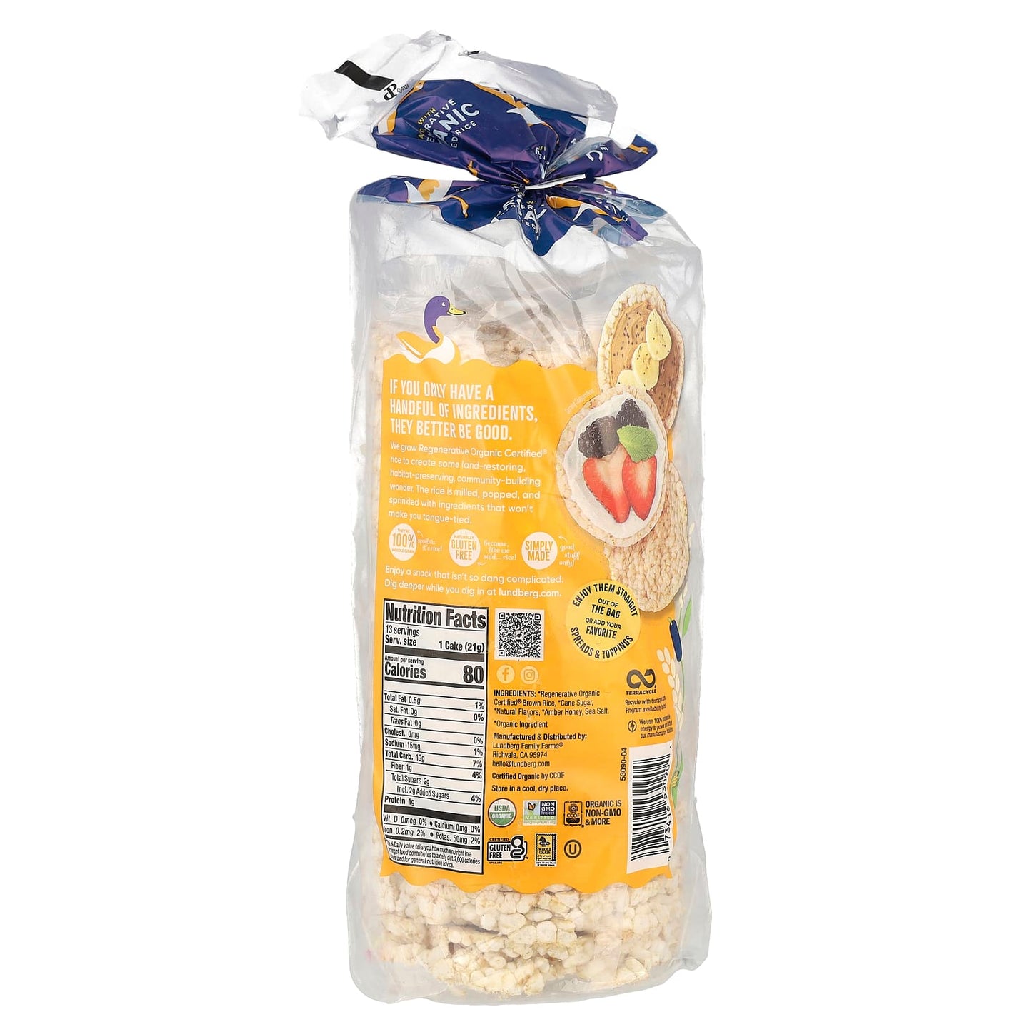 Lundberg, Organic Brown Rice Cakes, Honey Nut, 9.6 oz (273 g) - Image 2