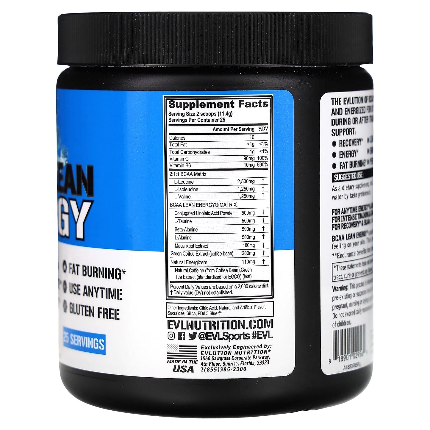 EVLution Nutrition BCAA Lean Energy - Blue Raz, 10.1 oz (285g) - Image 2
