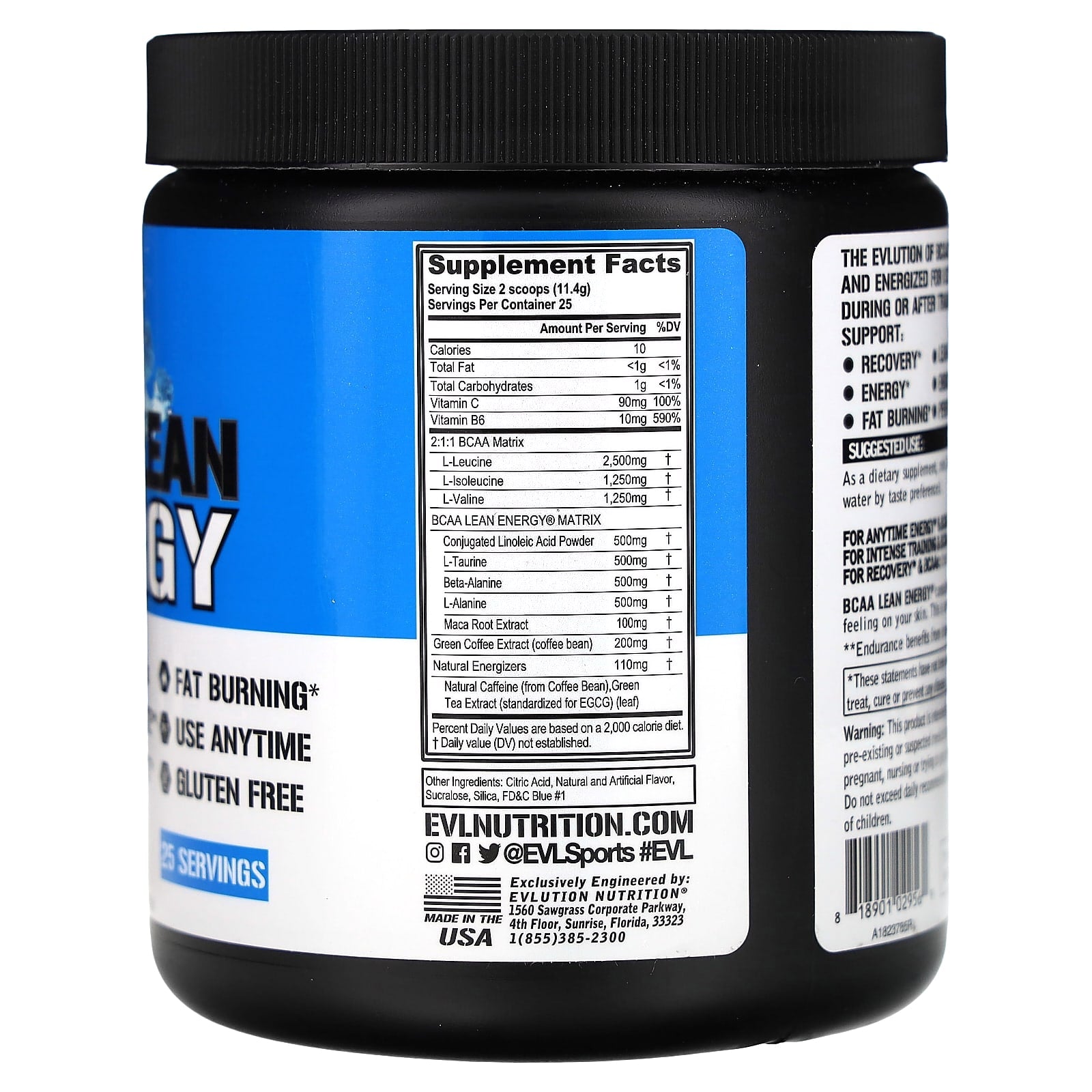 EVLution Nutrition BCAA Lean Energy - Blue Raz, 10.1 oz (285g) - Image 2