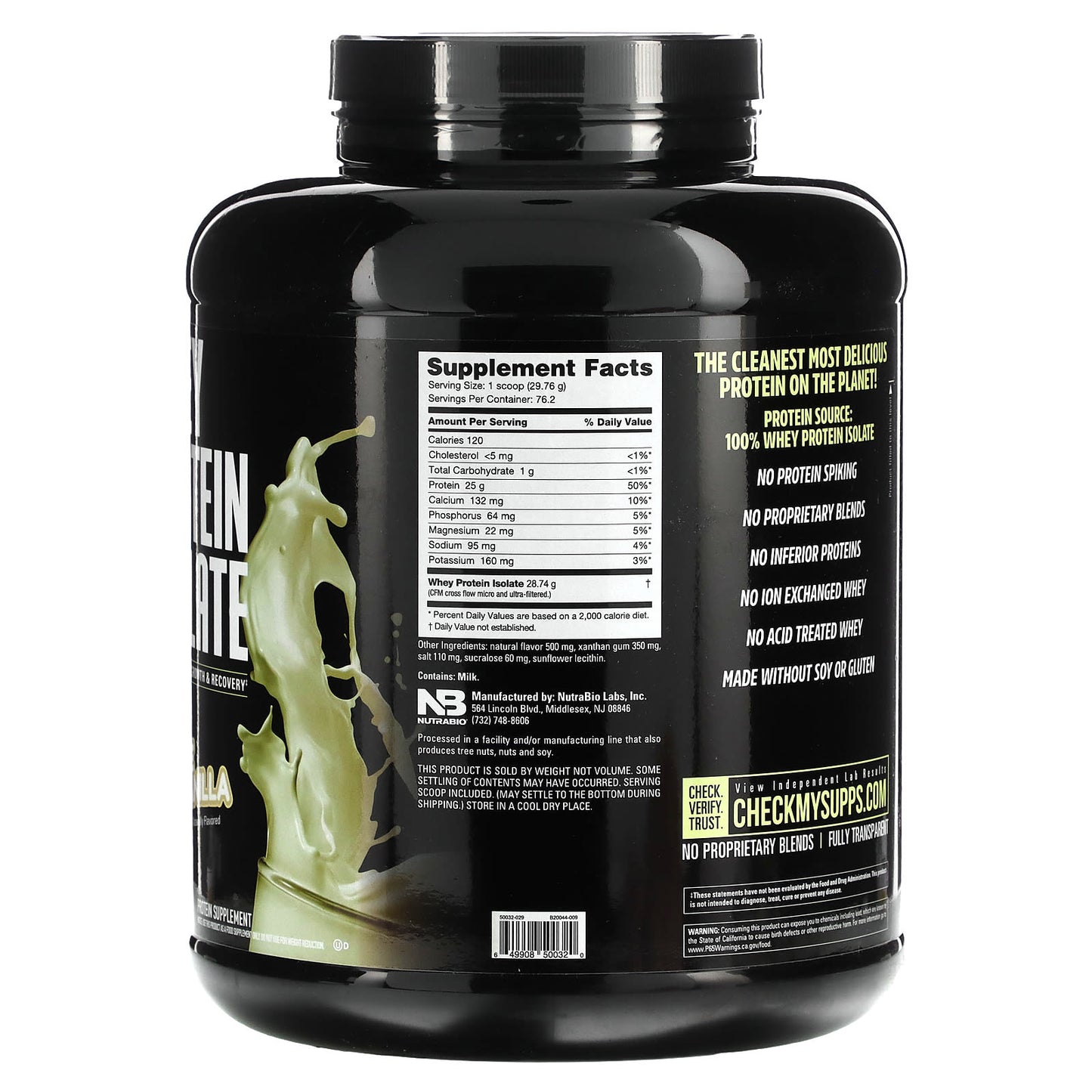 NutraBio, Whey Protein Isolate, Alpine Vanilla, 5 lb (2,268 g) - Image 2