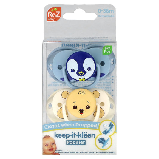 RaZbaby, Keep-It-Kleen, Pacifier, 0-36 Months, Penguin & Bear, 2 Pacifiers - Image 1