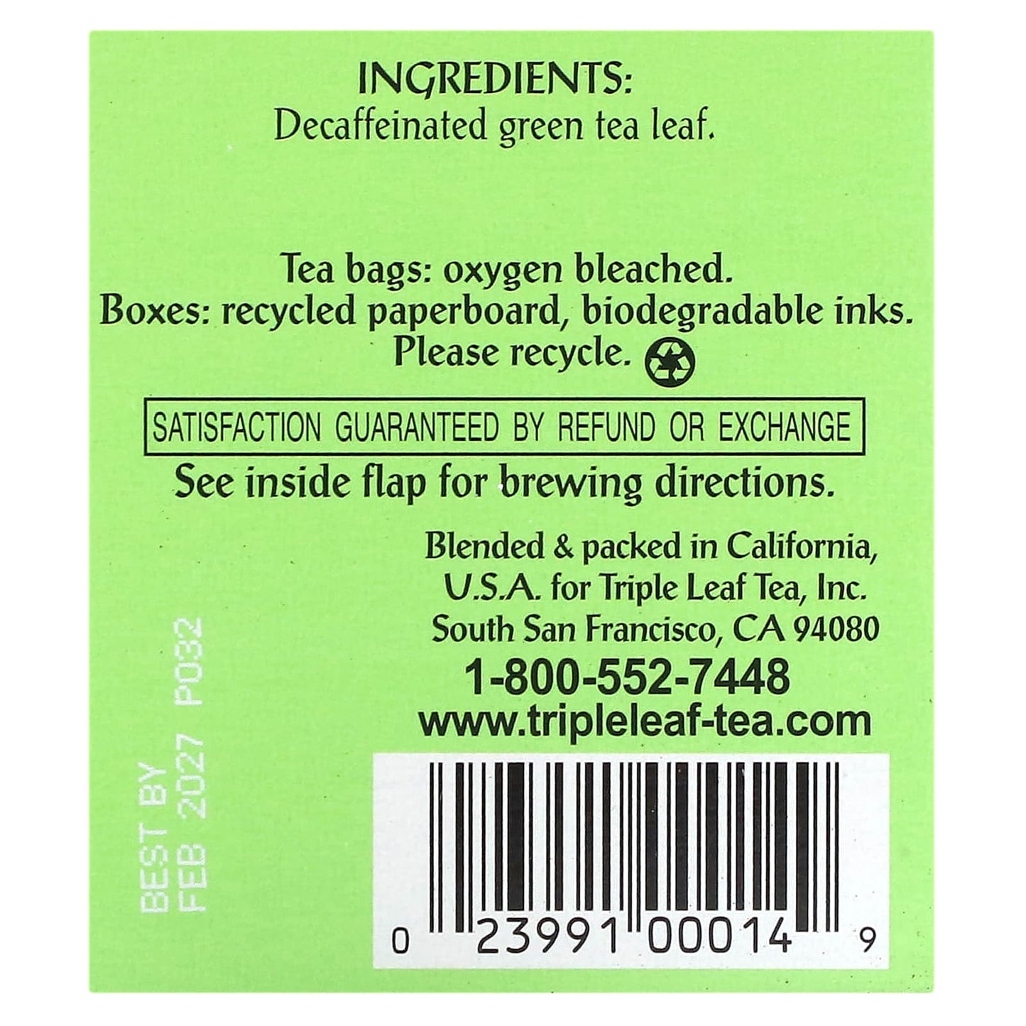 Triple Leaf Tea, Decaf Green Tea, 20 Tea Bags, 1.34 oz (38 g) - Image 2