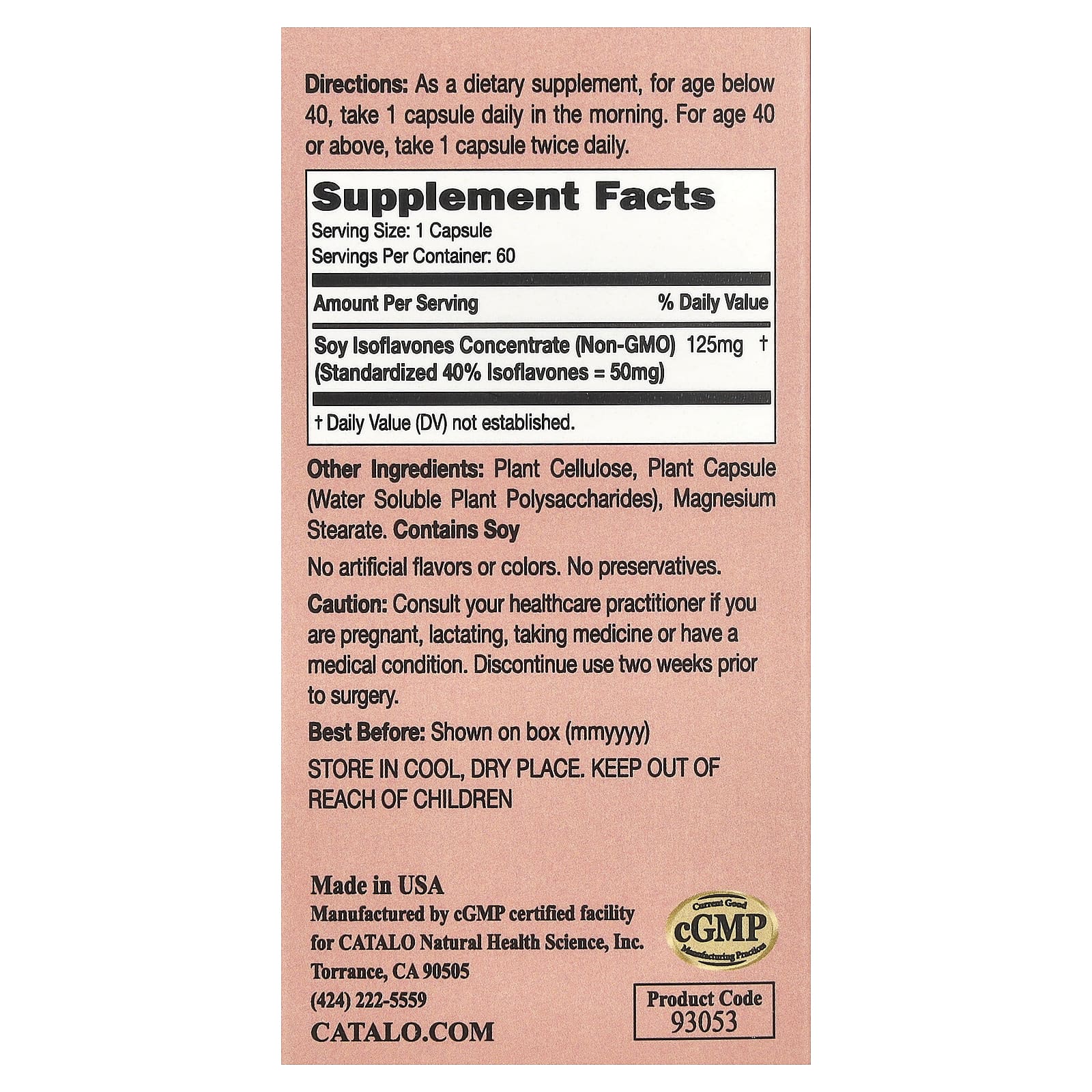 CATALO, Women's Soy Isoflavones, 60 Vegetarian Capsules (125 mg Per Capsule)