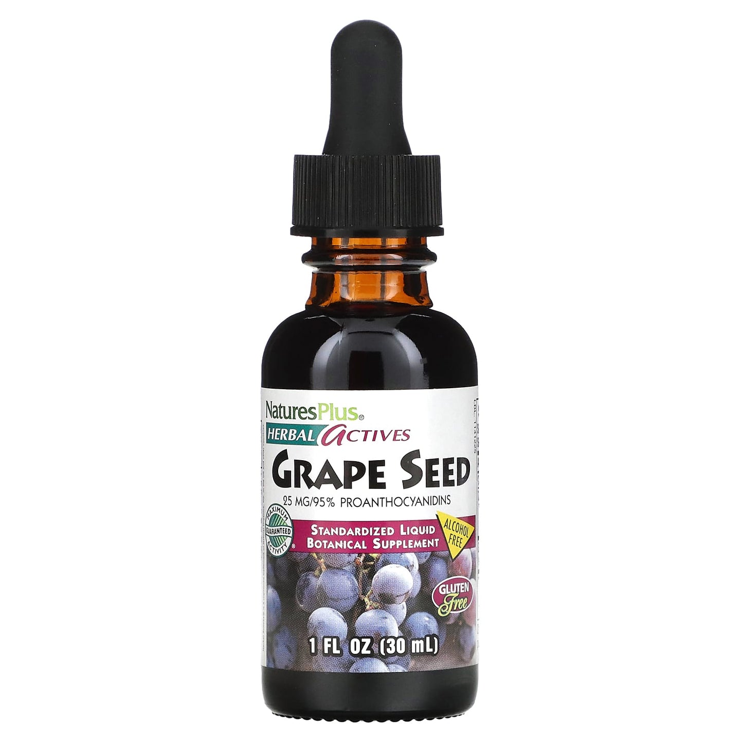 NaturesPlus, Herbal Actives, Grape Seed, Alcohol Free, 25 mg, 1 fl oz (30 ml)