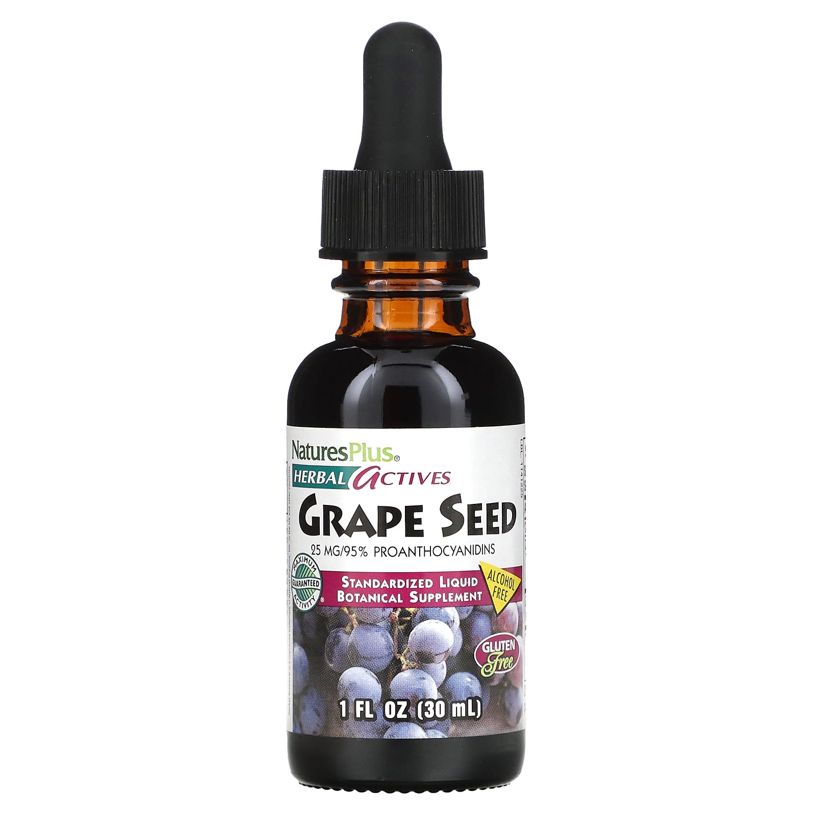 NaturesPlus, Herbal Actives, Grape Seed, Alcohol Free, 25 mg, 1 fl oz (30 ml)