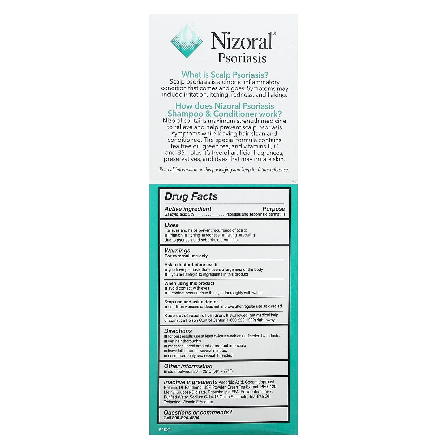 Nizoral, Scalp Psoriasis Shampoo & Conditioner, With Tea Tree Oil, 11 fl oz (325 ml) - Image 2