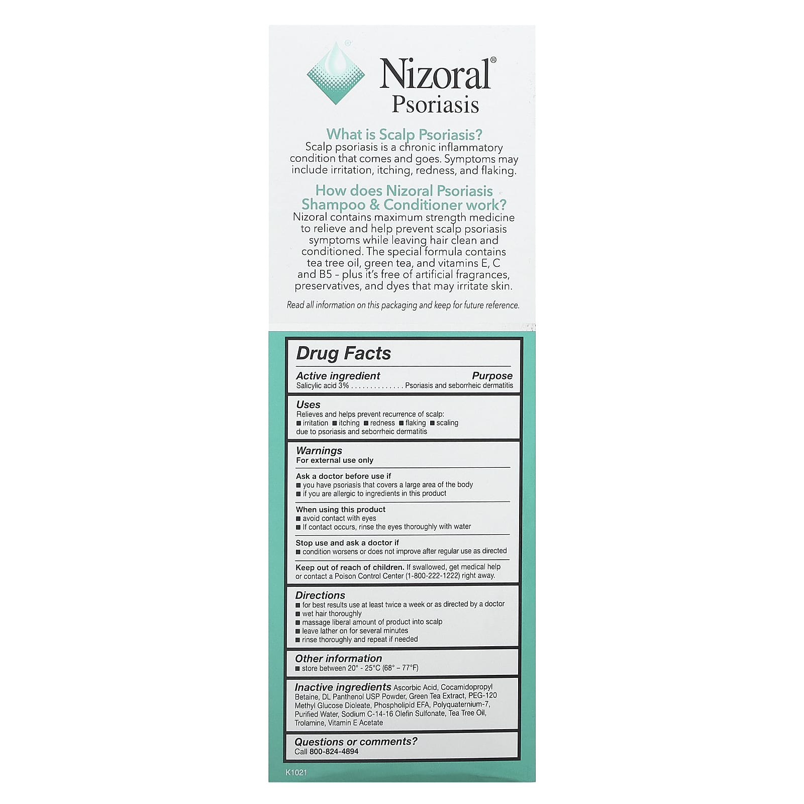 Nizoral, Scalp Psoriasis Shampoo & Conditioner, With Tea Tree Oil, 11 fl oz (325 ml) - Image 2