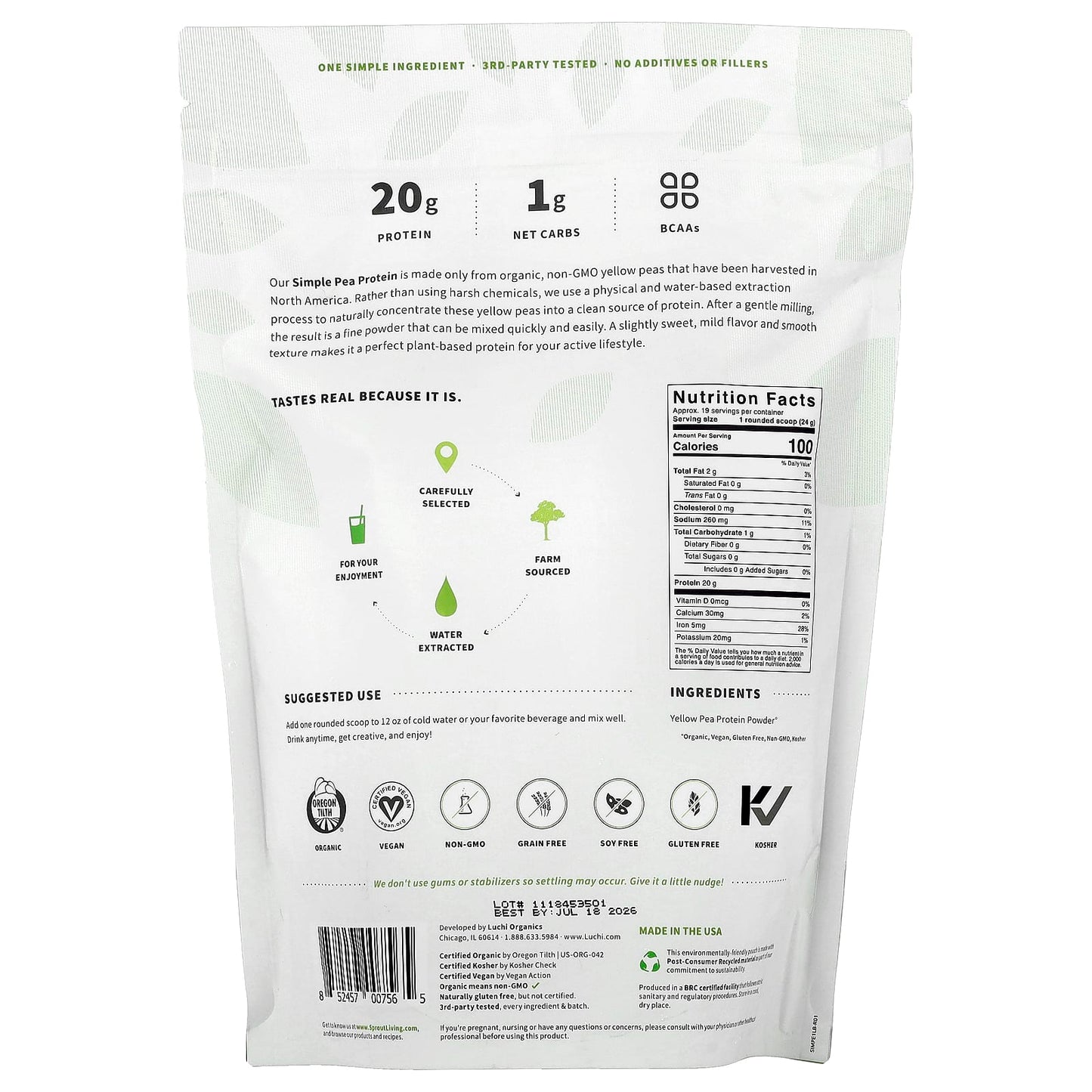 Sprout Living, Simple Pea Protein, 1 lb (454 g) - Image 2