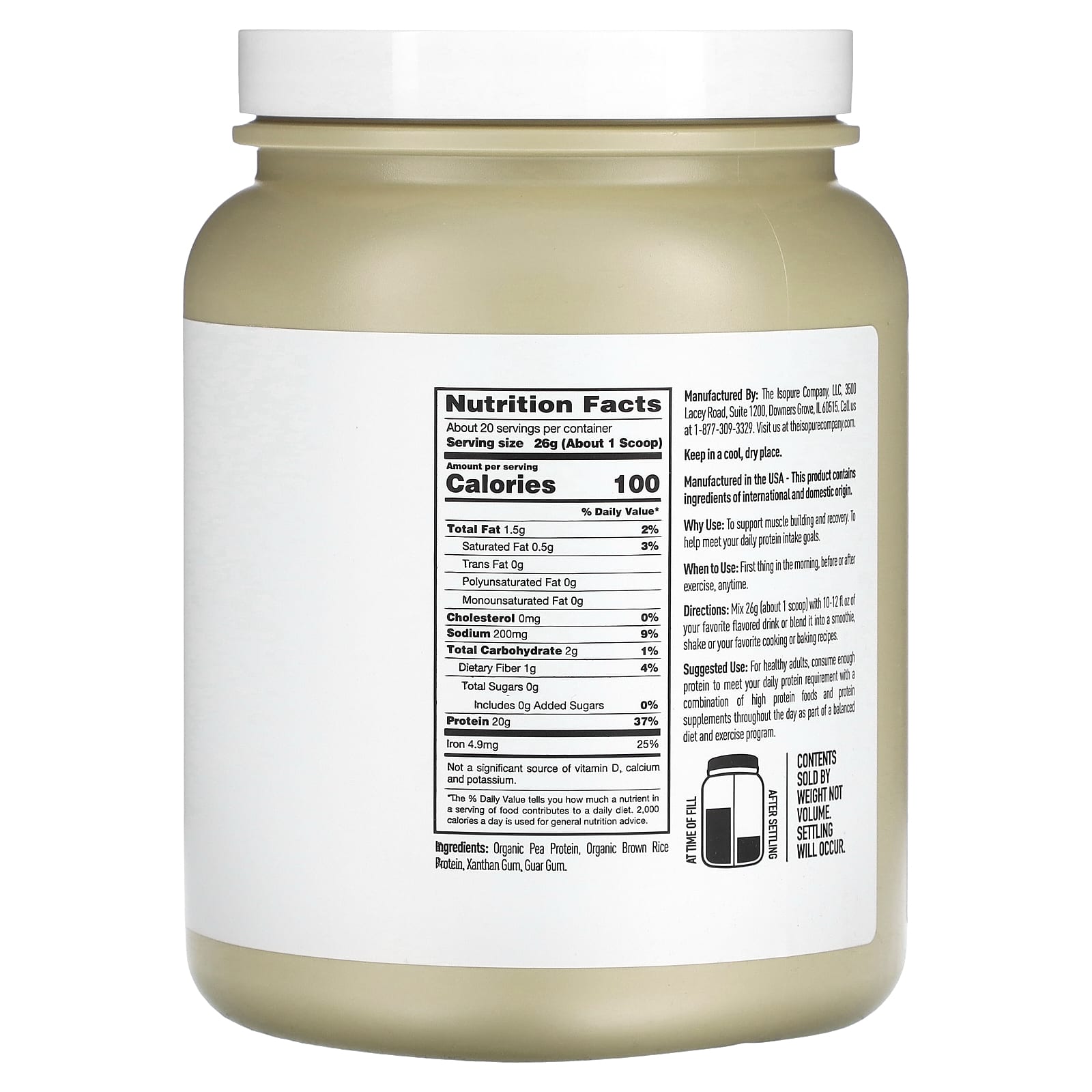 Unflavored Plant-Based Protein Powder | Isopure - 20g Protein Per Serving - Image 2