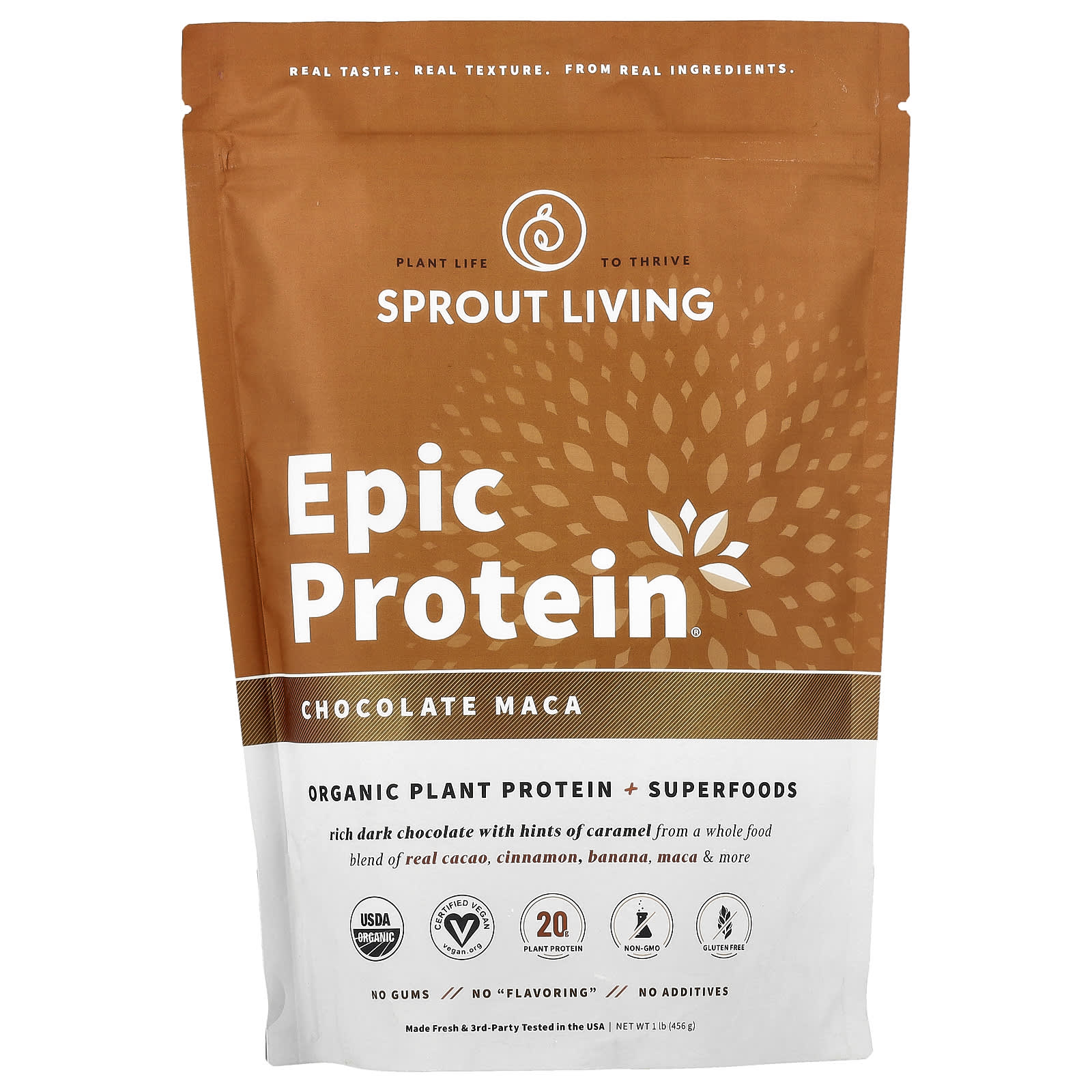 Sprout Living, Epic Protein®, Organic Plant Protein + Superfoods, Chocolate Maca, 1 lb (456 g) - Image 1