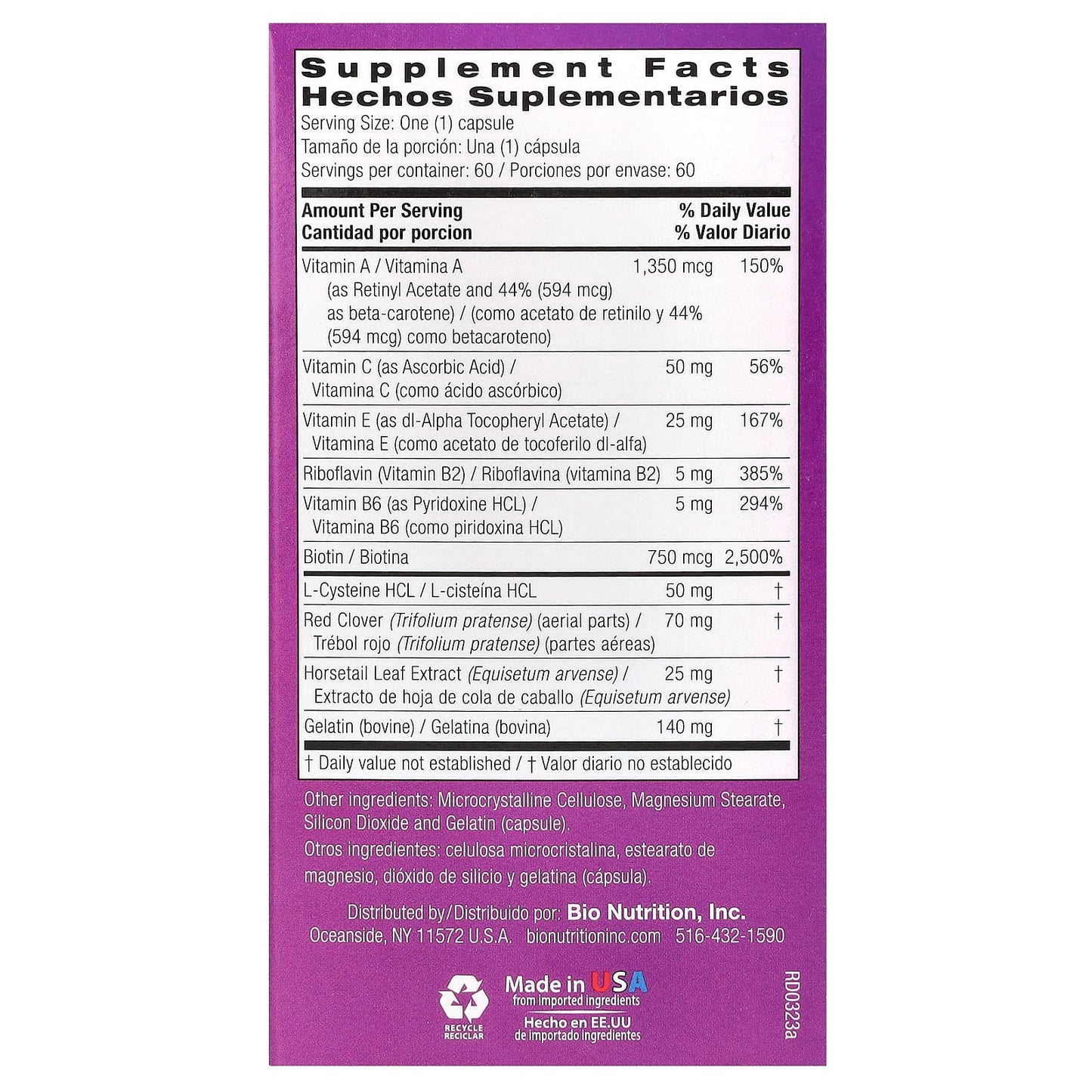 Bio Nutrition - Premium Hair, Skin & Nail Supplement, 60 Capsules - Image 2