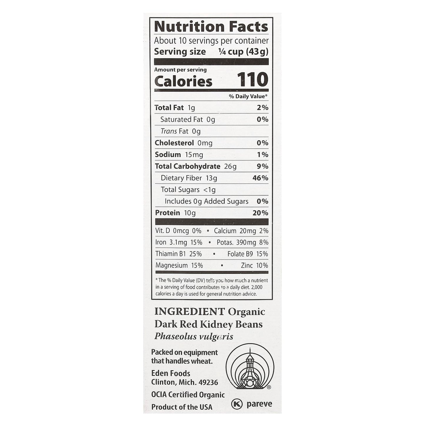 Organic Dark Red Kidney Beans by Eden Foods - 16 oz - Image 2