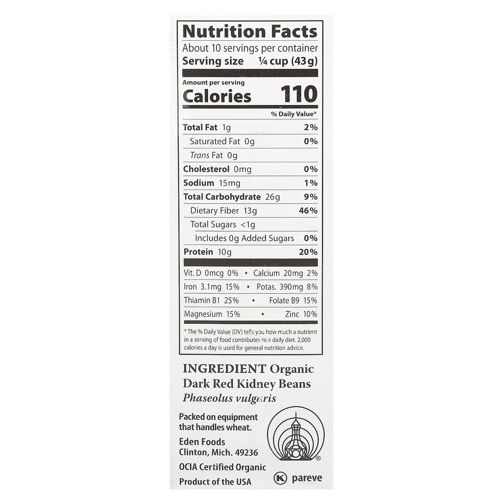 Organic Dark Red Kidney Beans by Eden Foods - 16 oz - Image 2