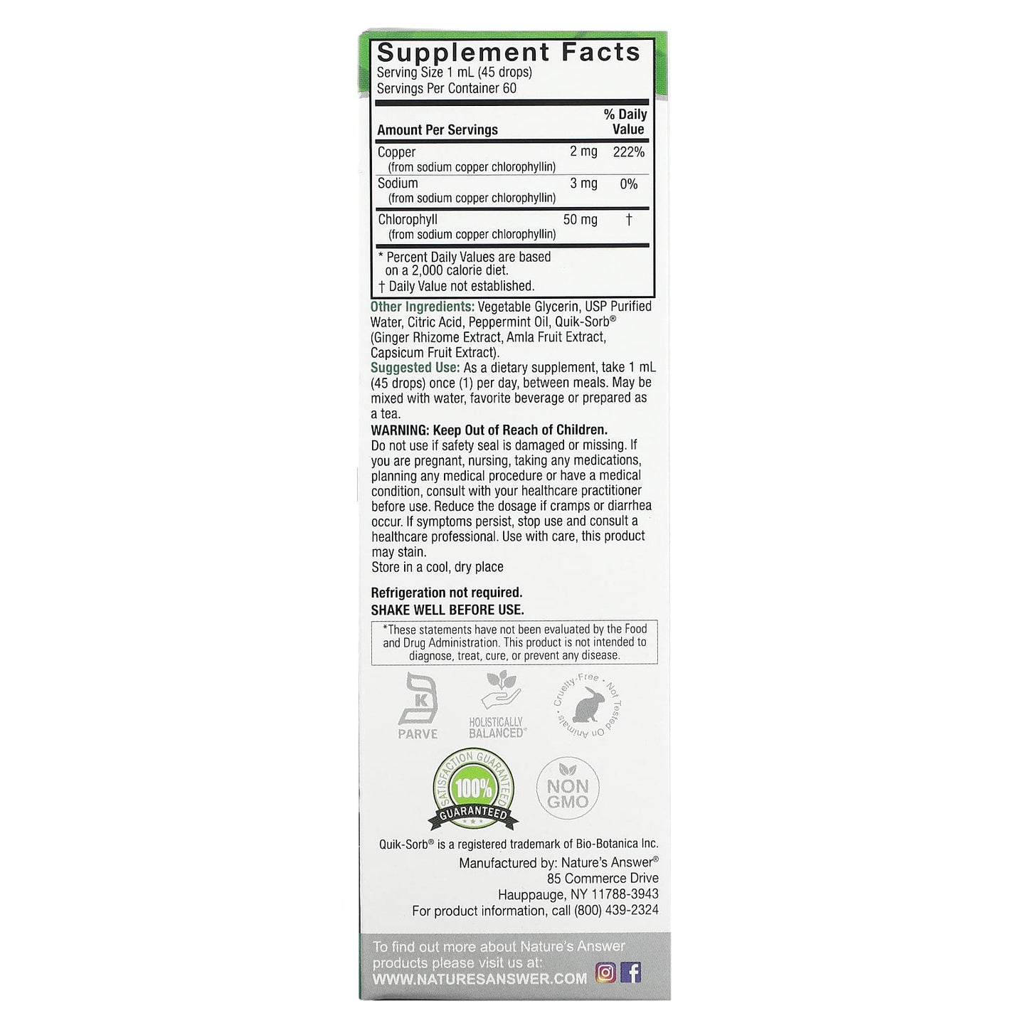 Nature's Answer, Concentrated Chlorophyll Liquid Drops, 50 mg, 2 fl oz (60 ml) - Image 2