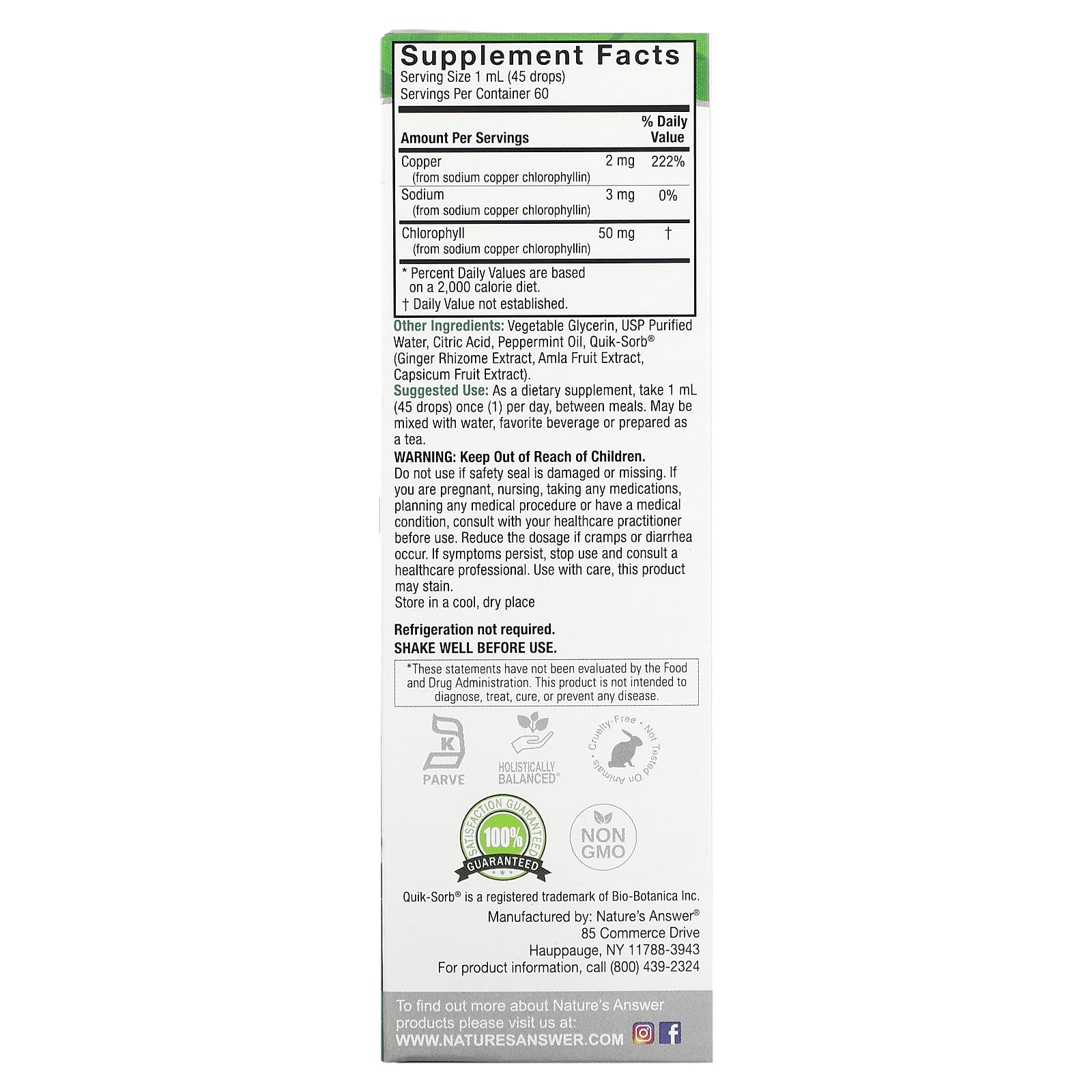 Nature's Answer, Concentrated Chlorophyll Liquid Drops, 50 mg, 2 fl oz (60 ml) - Image 2