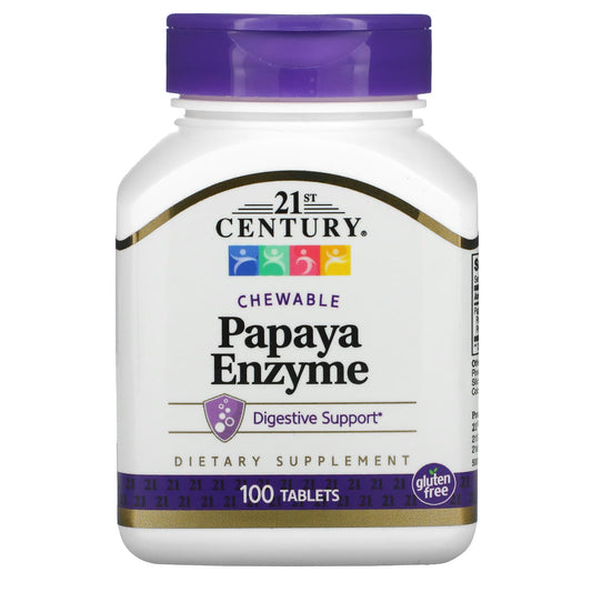 21st Century Papaya Enzyme Chewable Tablets - 100 Count Digestive Support - Image 1