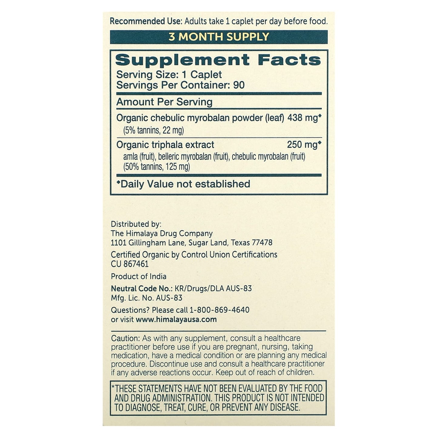Himalaya Organic Triphala for Digestive Health - 90 Caplets - Image 2