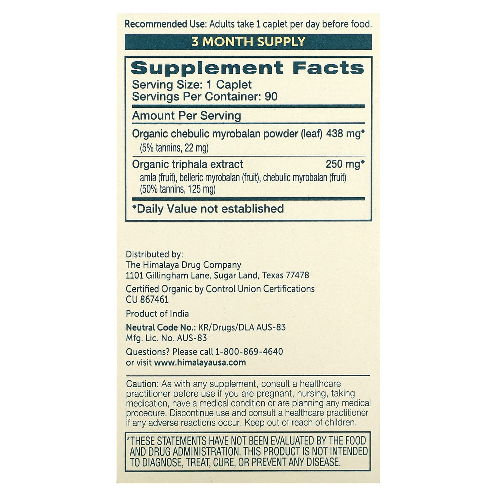 Himalaya Organic Triphala for Digestive Health - 90 Caplets - Image 2