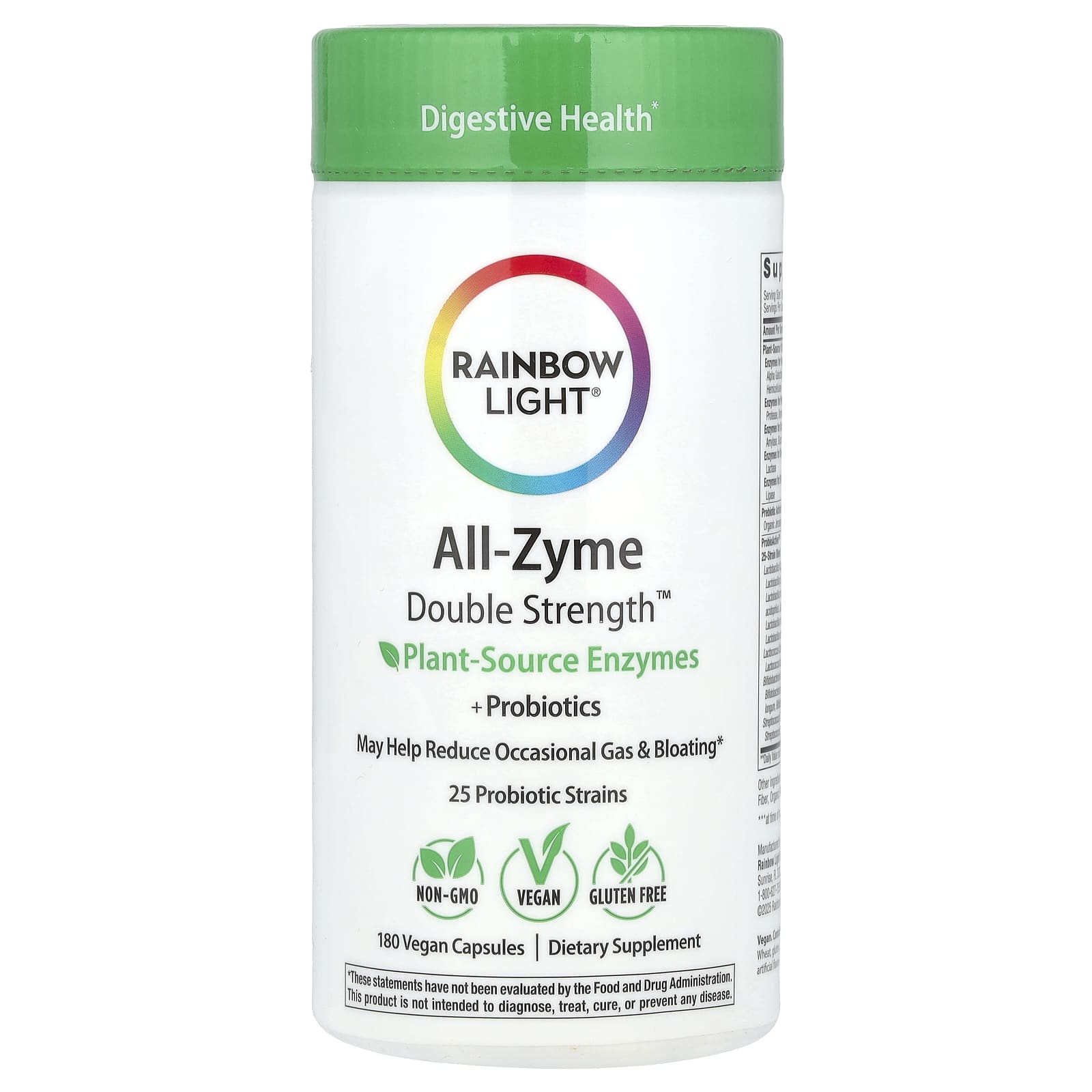 Rainbow Light, All-Zyme, Double Strength™, 180 Vegan Capsules - Image 1