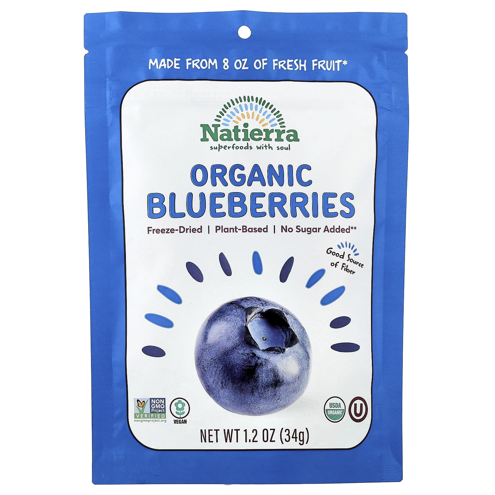 Natierra, Organic Freeze-Dried Blueberries, 1.2 oz (34 g) - Image 1