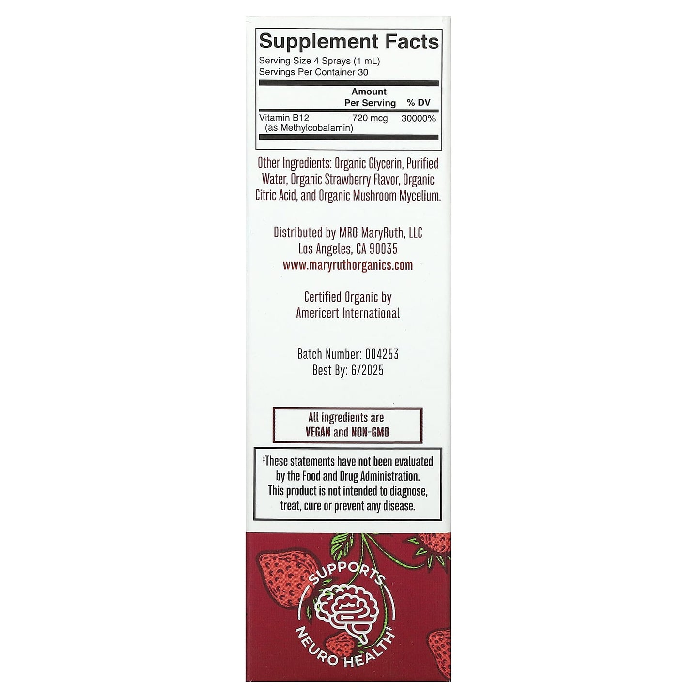MaryRuth's, Organic Methyl B12 Liquid Spray, Extra Strength, Strawberry, 720 mcg, 1 fl oz (30 ml) - Image 2