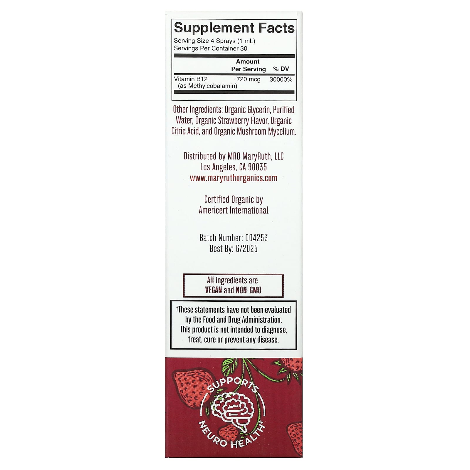 MaryRuth's, Organic Methyl B12 Liquid Spray, Extra Strength, Strawberry, 720 mcg, 1 fl oz (30 ml) - Image 2