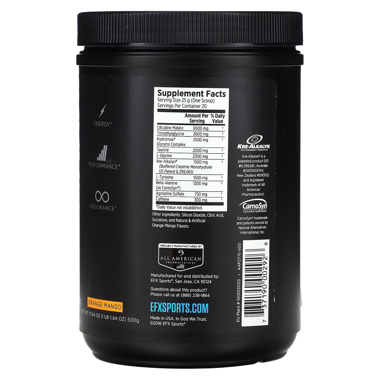 EFX Sports Training Ground PRE Orange Mango Pre-Workout Energy Boost - Image 2