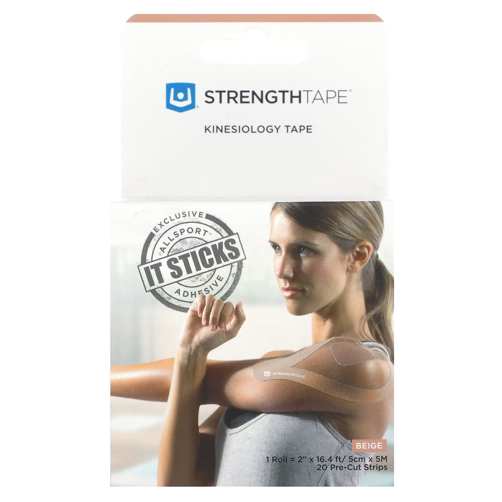 Strengthtape, Kinesiology Tape, Beige, 20 Pre-Cut Strips - Image 1