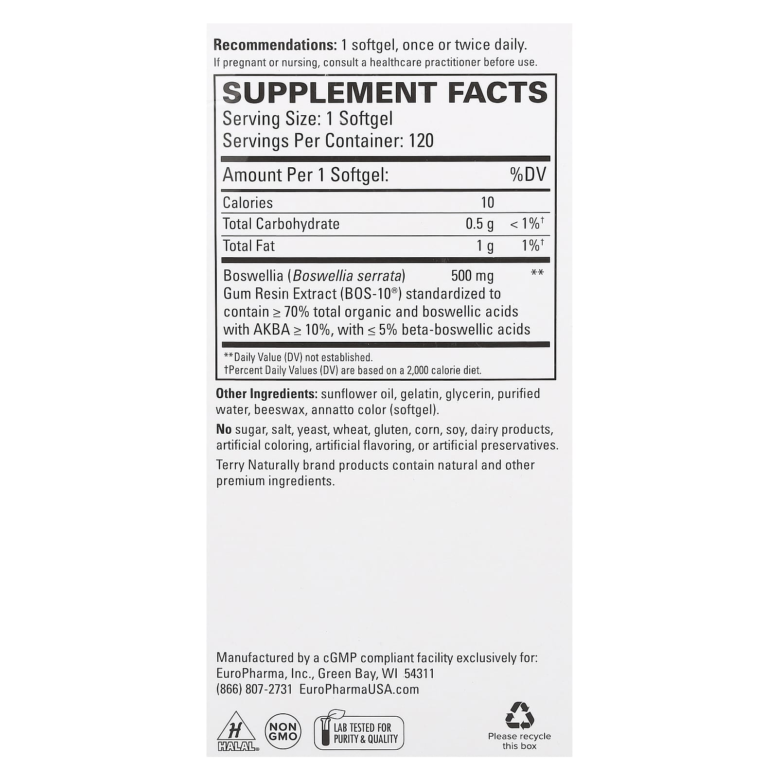 Terry Naturally, BosMed 500, Advanced Boswellia, Extra Strength, 500 mg, 120 Softgels - Image 2