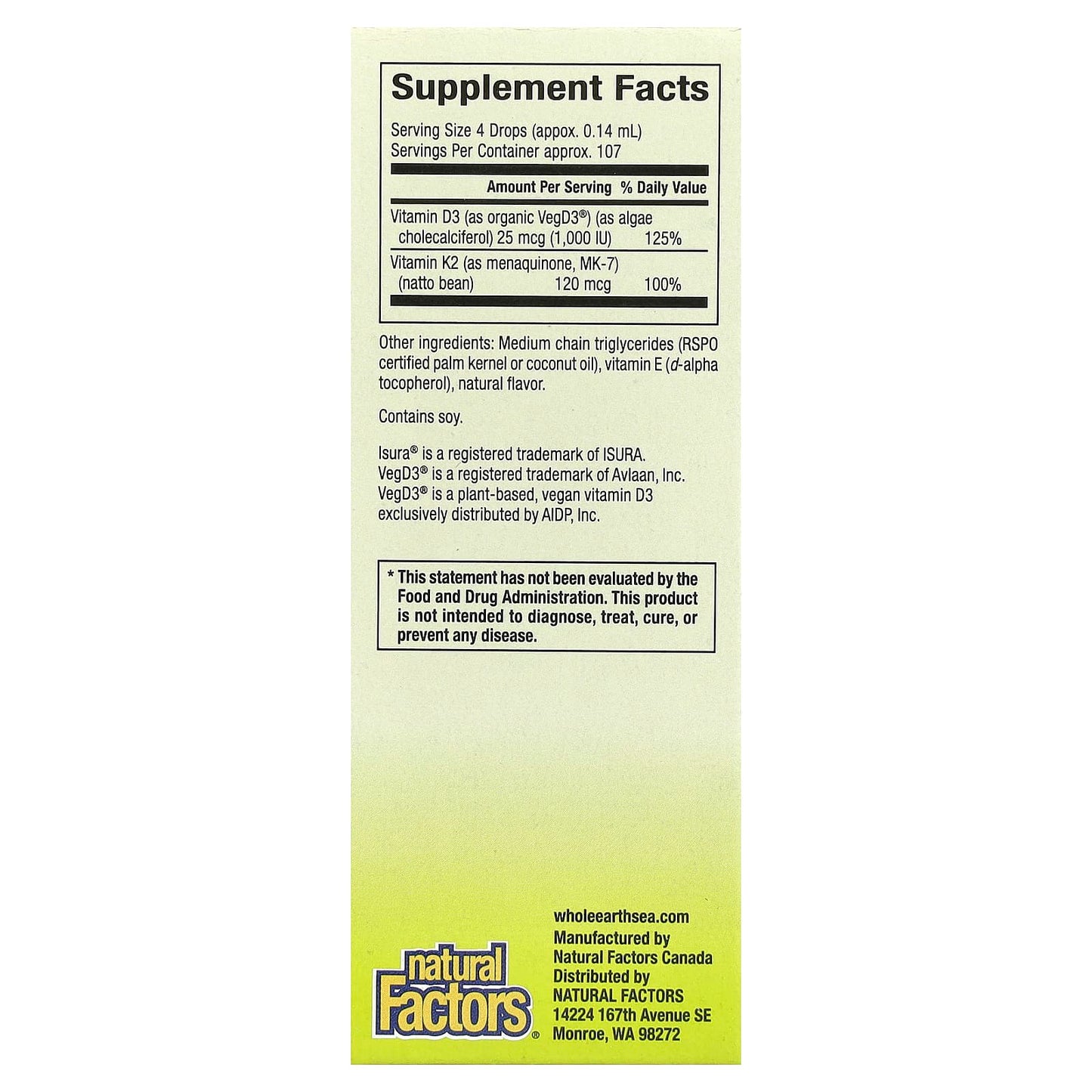 Natural Factors, Whole Earth Sea®, 100% Vegan Vitamin D3 & K2, 0.5 fl oz (15 ml) - Image 2