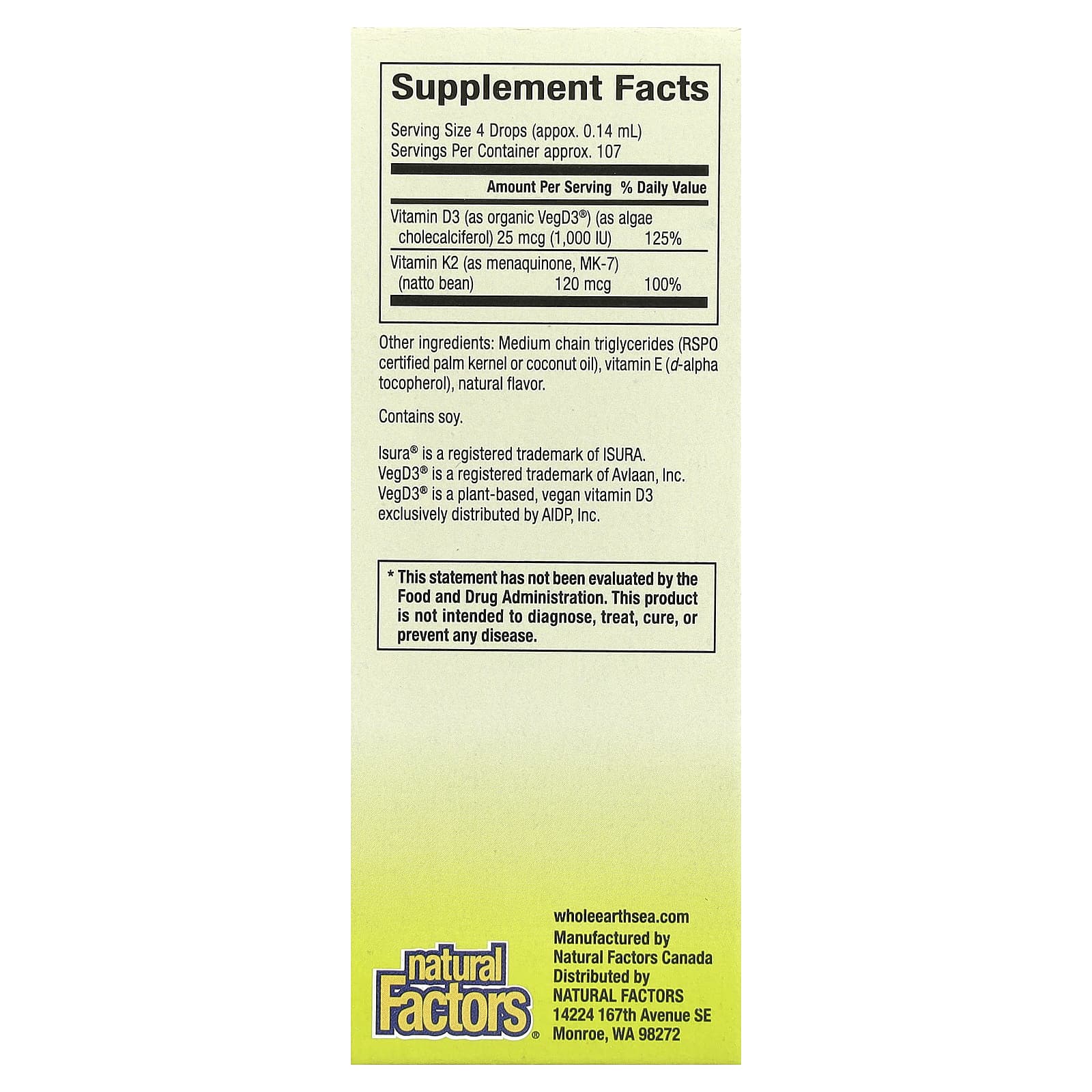 Natural Factors, Whole Earth Sea®, 100% Vegan Vitamin D3 & K2, 0.5 fl oz (15 ml) - Image 2