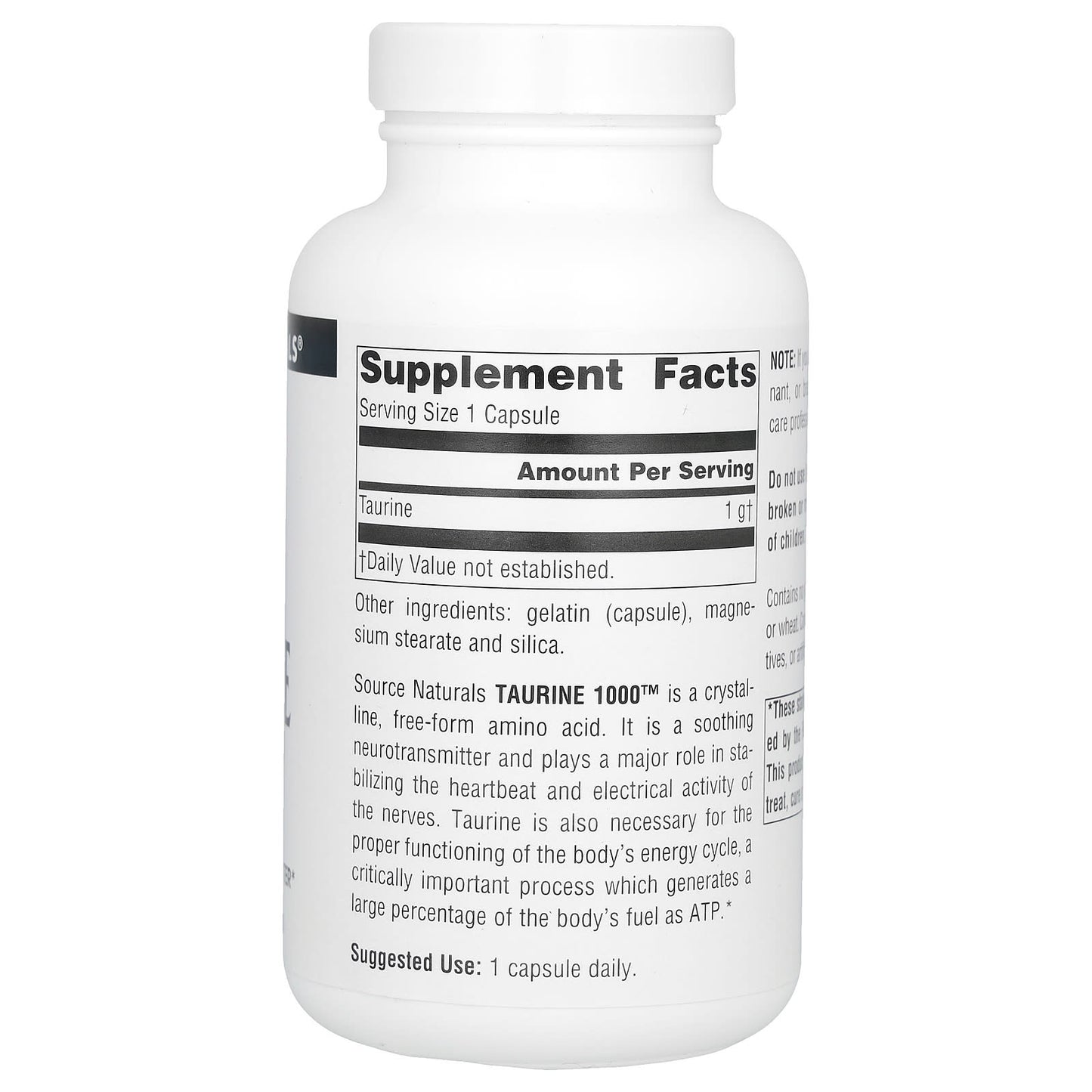 Source Naturals, Taurine 1000, 1,000 mg, 120 Capsules - Image 2