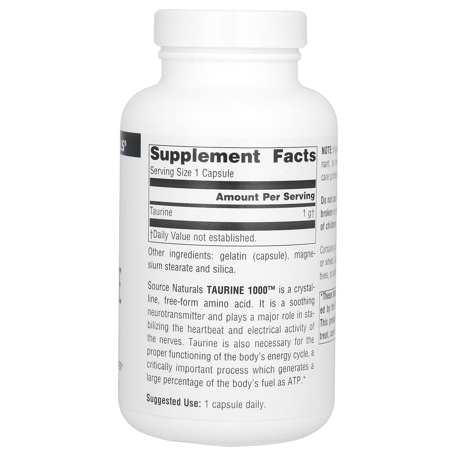Source Naturals, Taurine 1000, 1,000 mg, 120 Capsules - Image 2