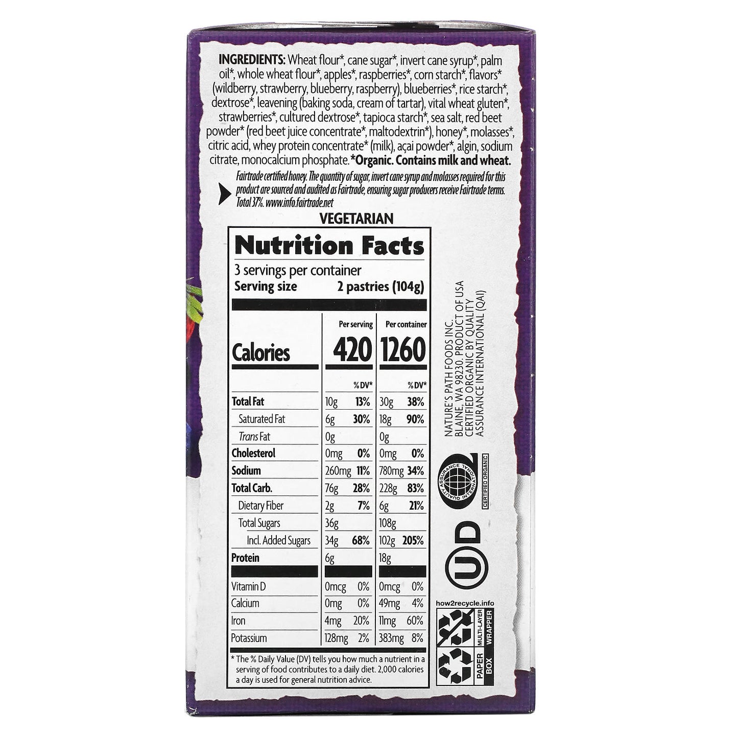 Nature's Path, Organic Toaster Pastries, Frosted Wildberry Acai, 6 Pastries, 52 g Each - Image 2