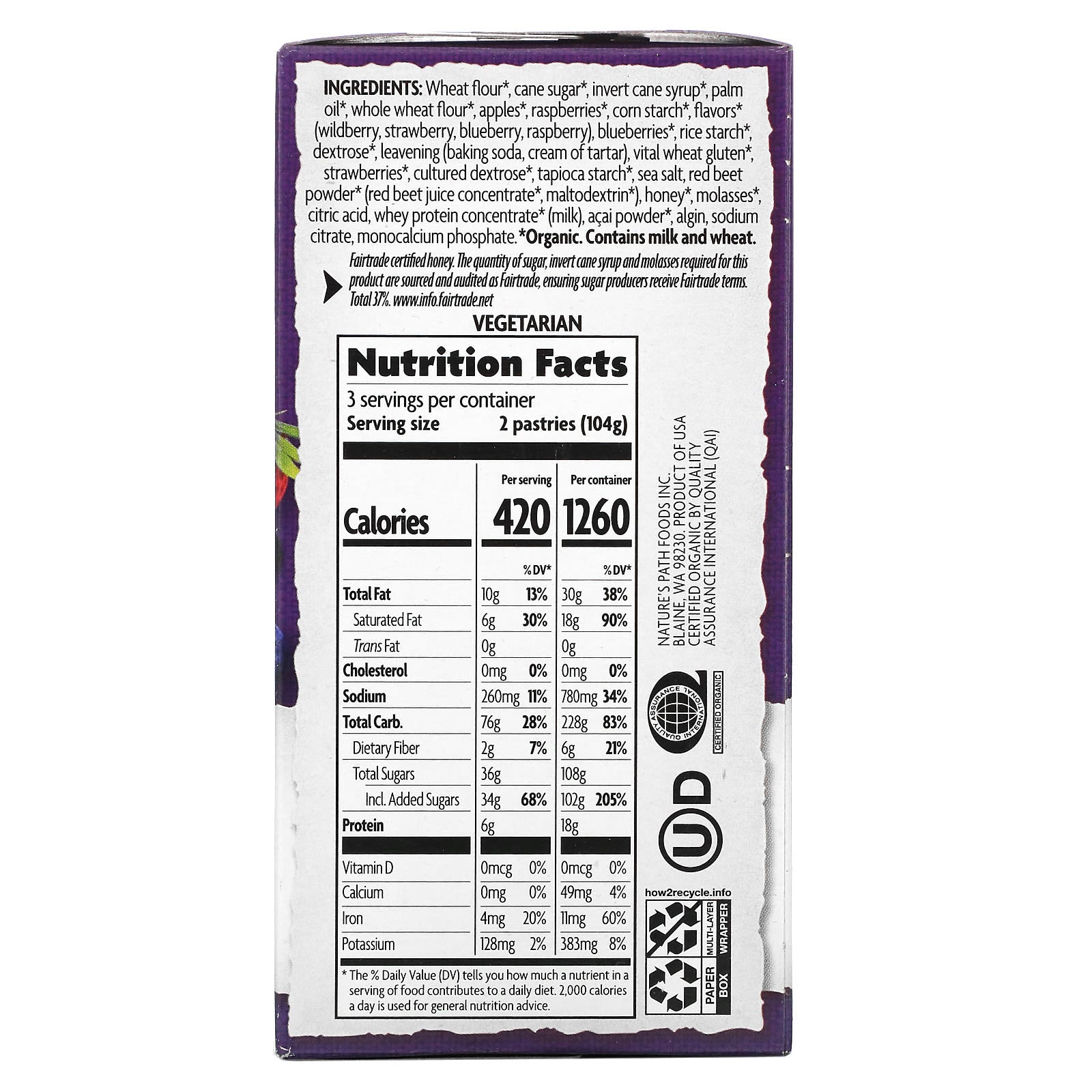 Nature's Path, Organic Toaster Pastries, Frosted Wildberry Acai, 6 Pastries, 52 g Each - Image 2