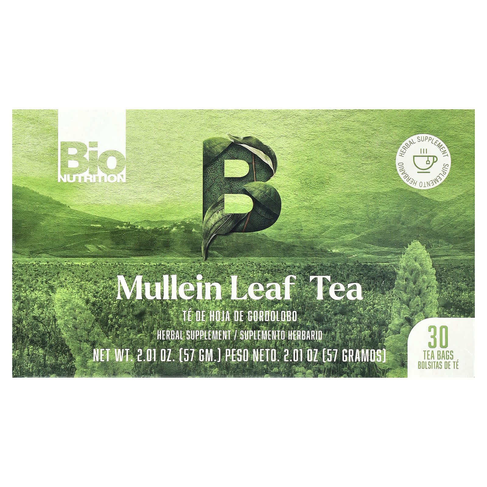 Mullein Leaf Tea - Caffeine Free, Respiratory Support - 30 Tea Bags - Image 1