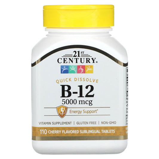 Vitamin B12 Supplement, 5000 mcg, Cherry Flavor, 110 Sublingual Tablets - Image 1