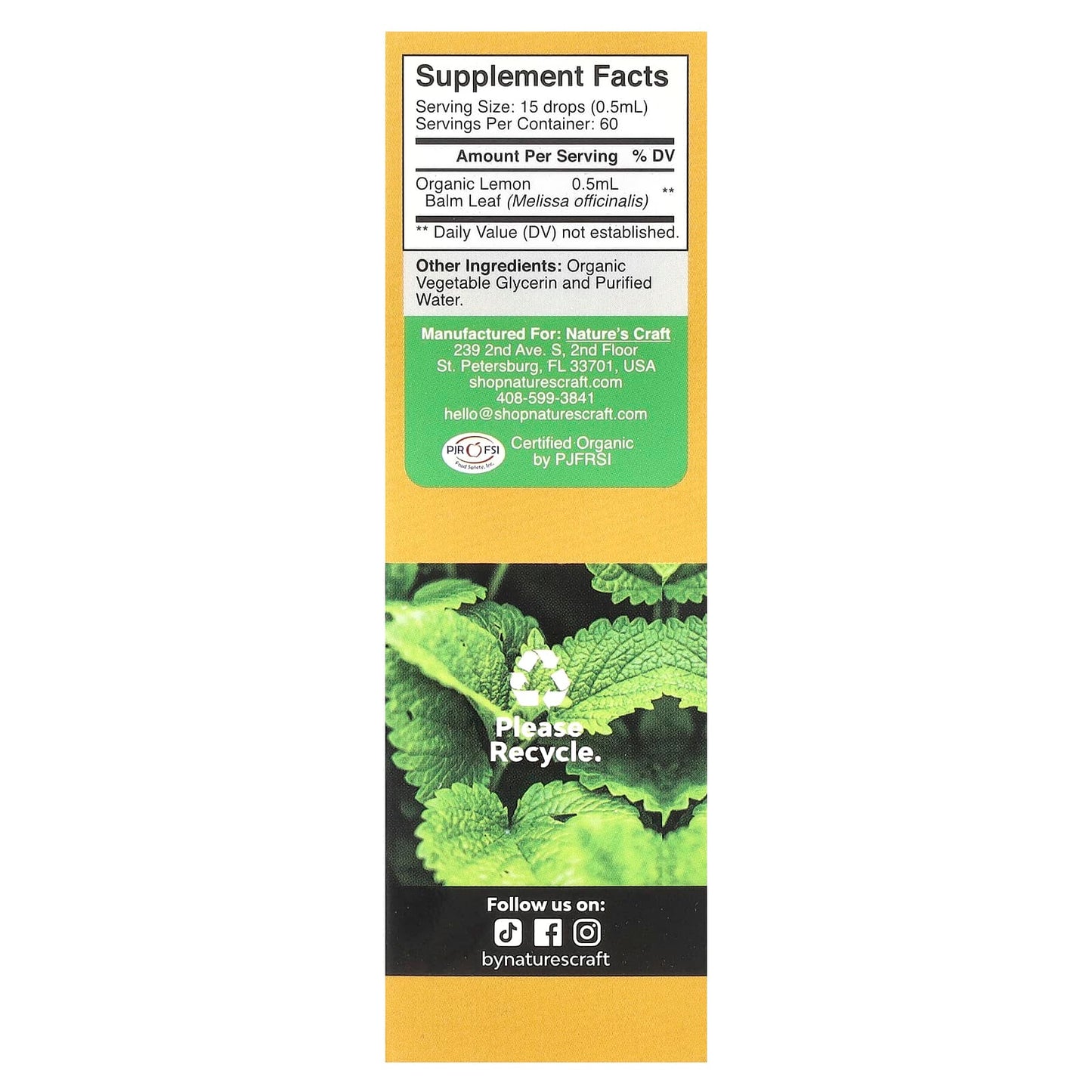 Nature's Craft, Organic Lemon Balm, 30 ml - Image 2