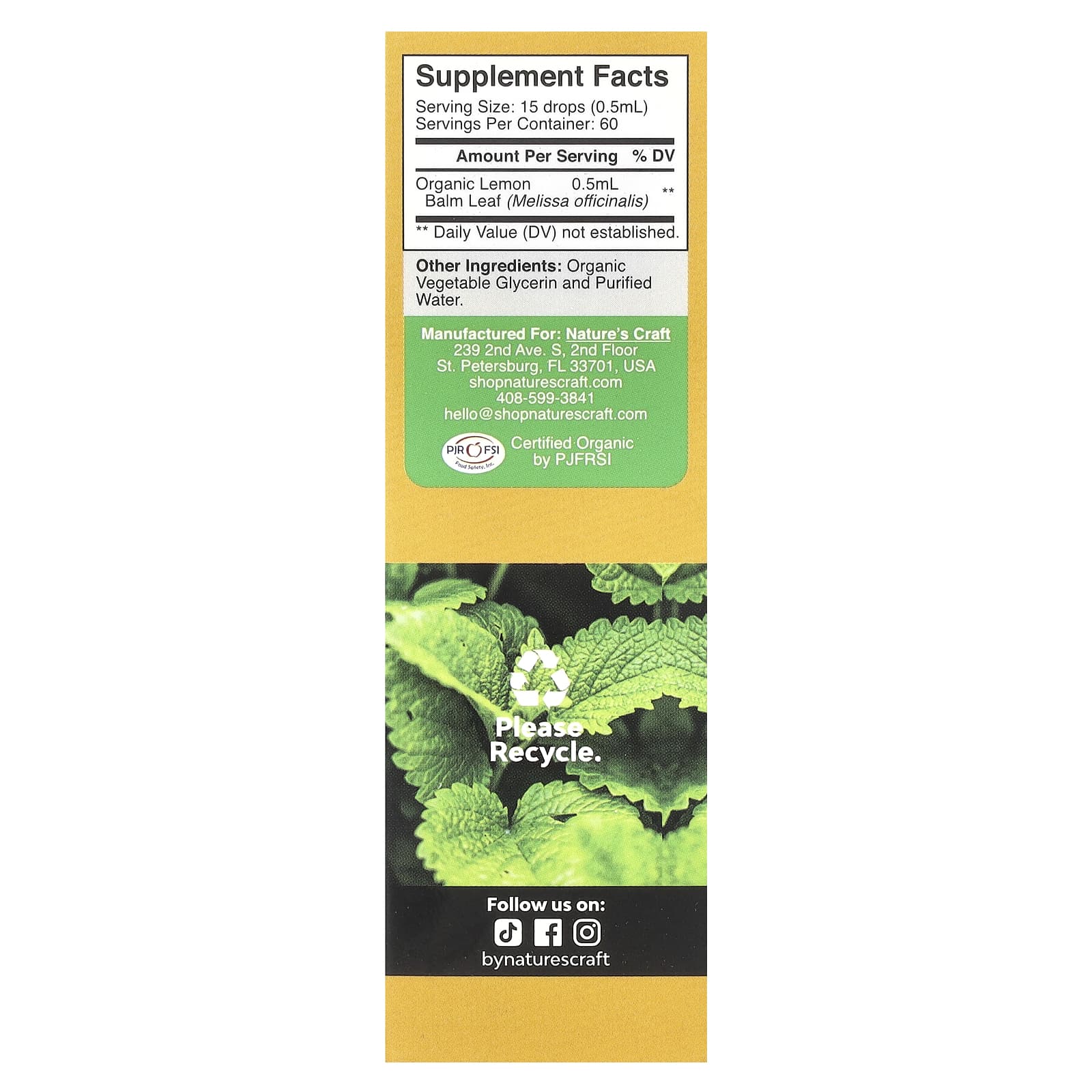 Nature's Craft, Organic Lemon Balm, 30 ml - Image 2