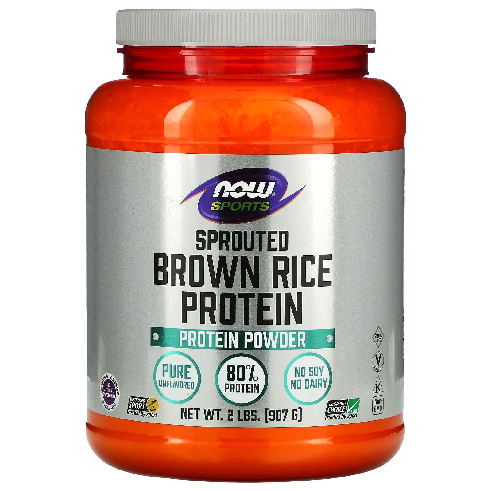 NOW Foods, Sports, Sprouted Brown Rice Protein Powder, Pure Unflavored, 2 lbs (907 g) - Image 1