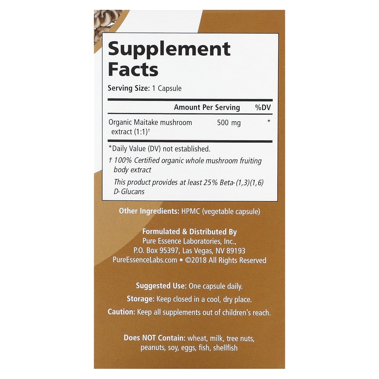 Pure Essence, MyPure, Maitake, 500 mg, 60 Vegi-Caps - Image 2