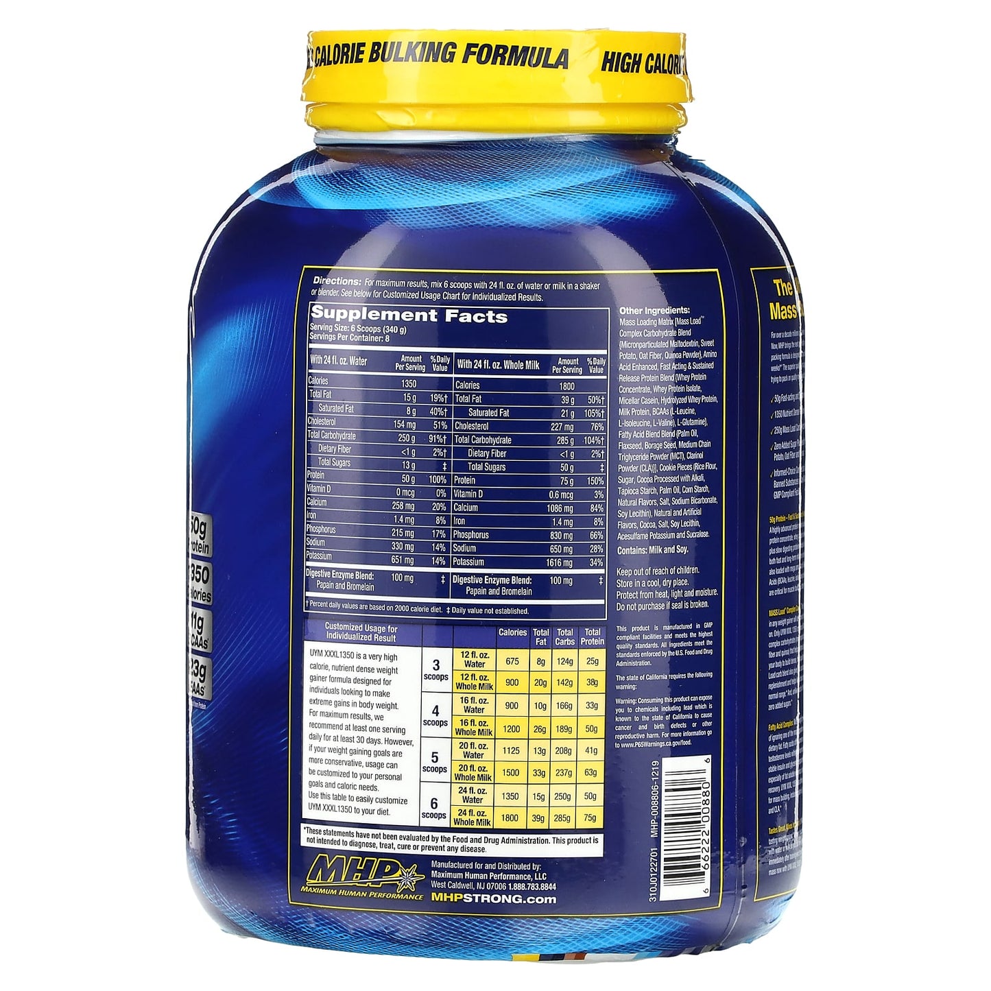 MHP, Up Your Mass XXXL 1350, Cookies & Cream, 6 lbs (2,720 g) - Image 2