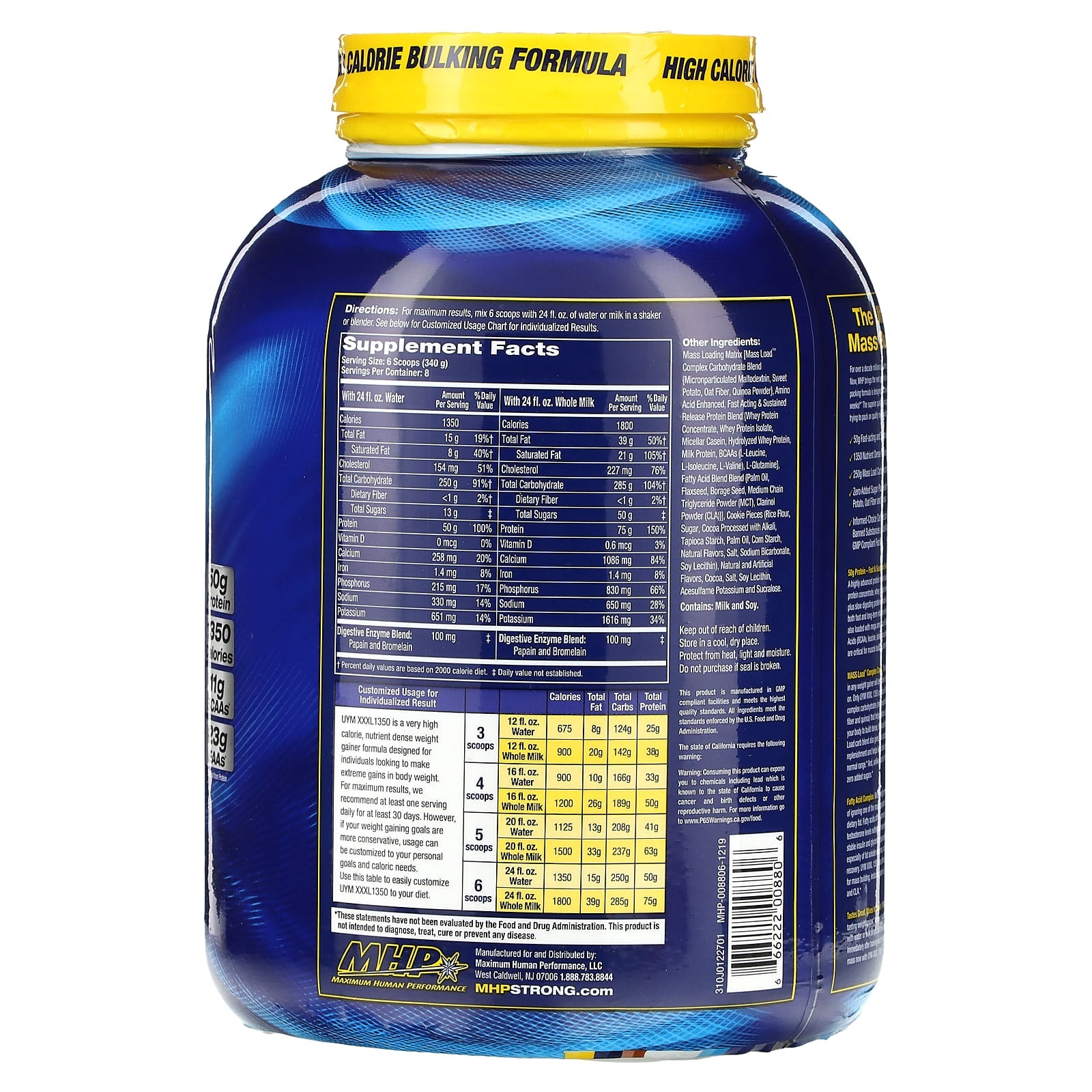 MHP, Up Your Mass XXXL 1350, Cookies & Cream, 6 lbs (2,720 g) - Image 2