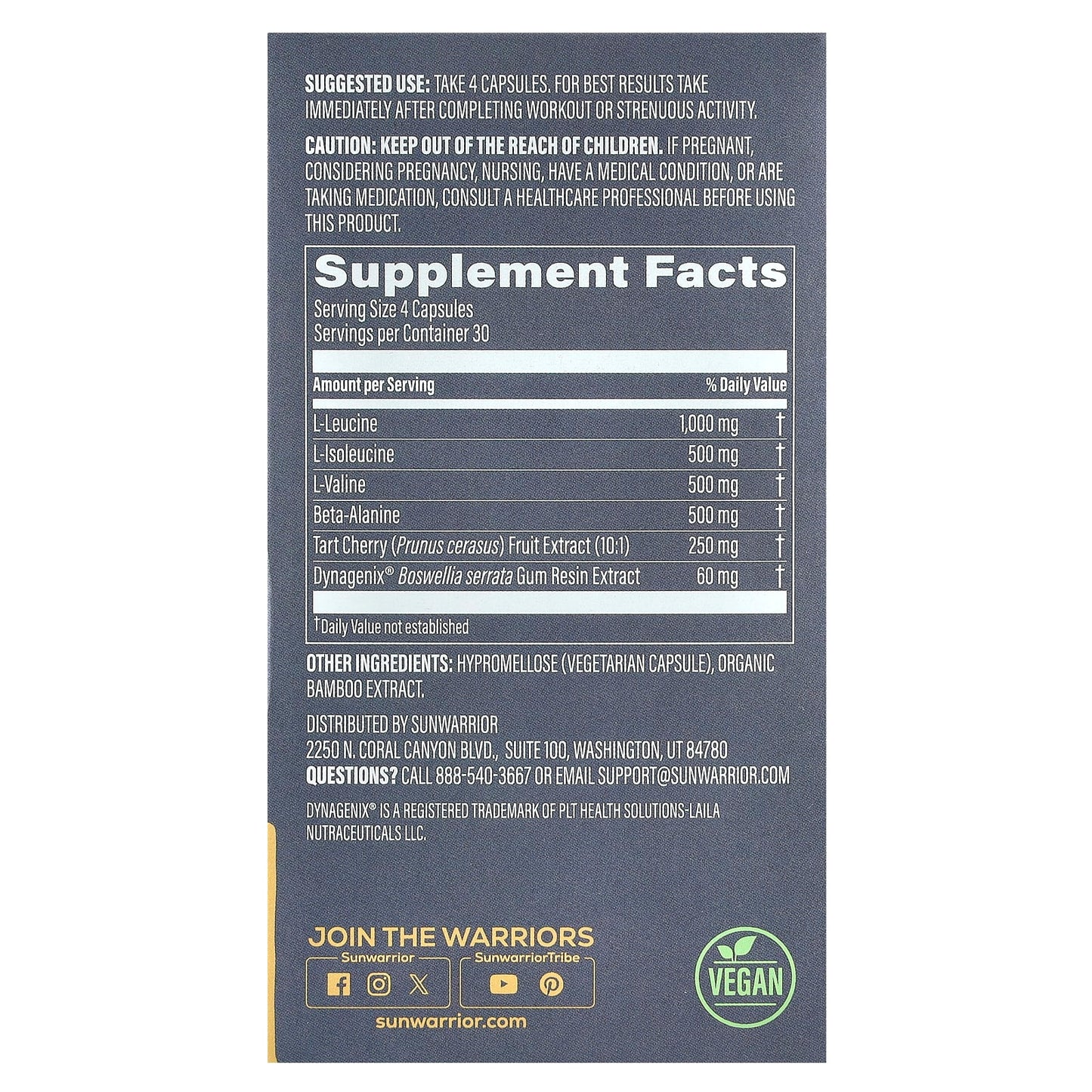 Sunwarrior, Post-Workout, Power & Recovery, 120 Vegan Capsules - Image 2