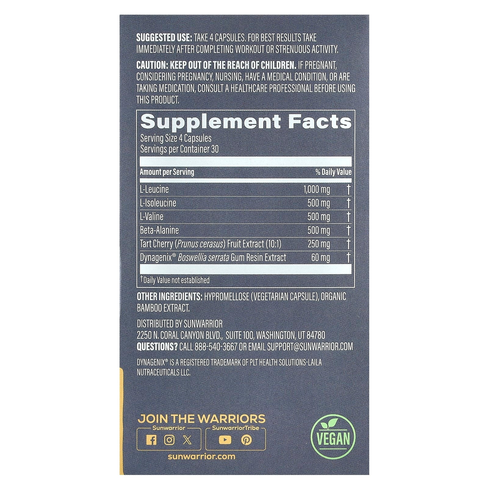 Sunwarrior, Post-Workout, Power & Recovery, 120 Vegan Capsules - Image 2