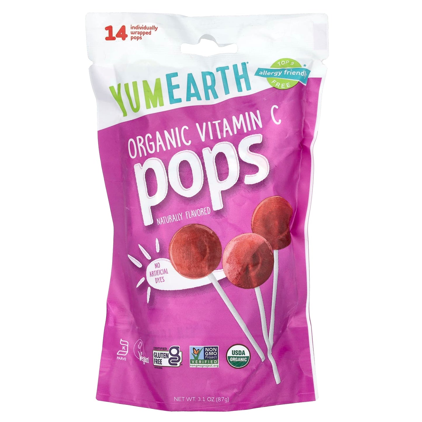YumEarth, Organic Vitamin C Pops, Assorted, 14 Pops, 3.1 oz (87 g) - Image 1