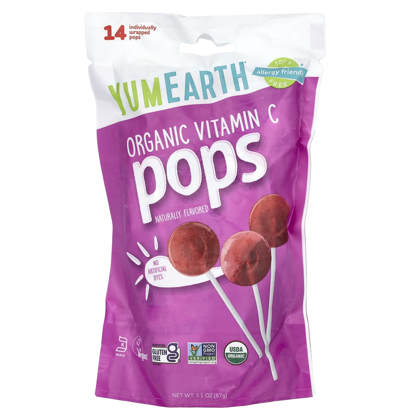 YumEarth, Organic Vitamin C Pops, Assorted, 14 Pops, 3.1 oz (87 g) - Image 1