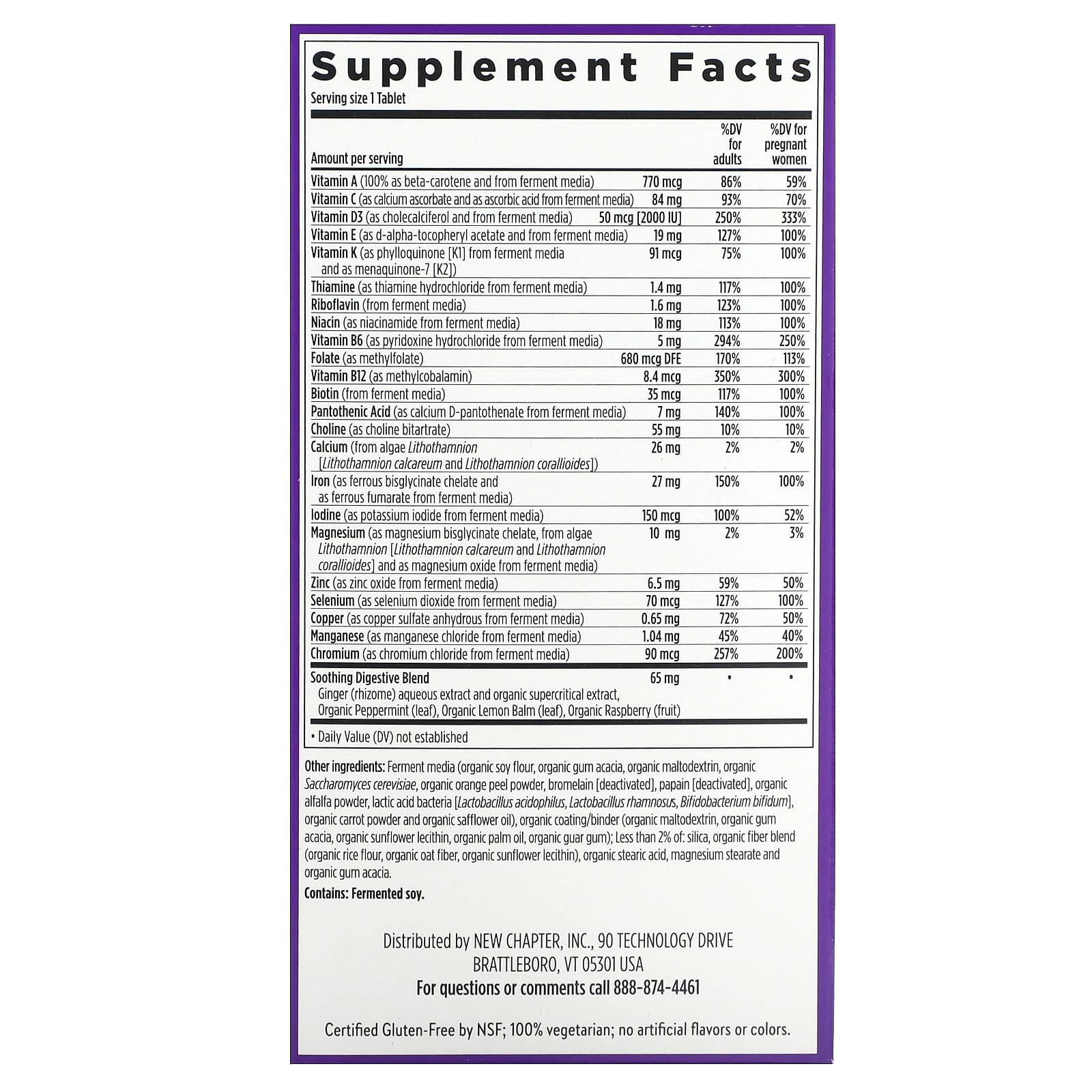 New Chapter, One Daily Prenatal Multivitamin 35+, 90 Vegetarian Tablets - Image 2
