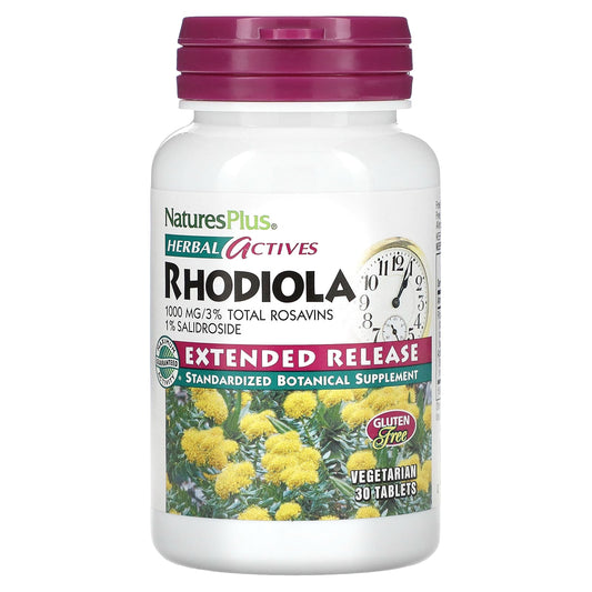 NaturesPlus, Herbal Actives, Rhodiola, Extended Release, 1,000 mg, 30 Vegetarian Tablets - Image 1