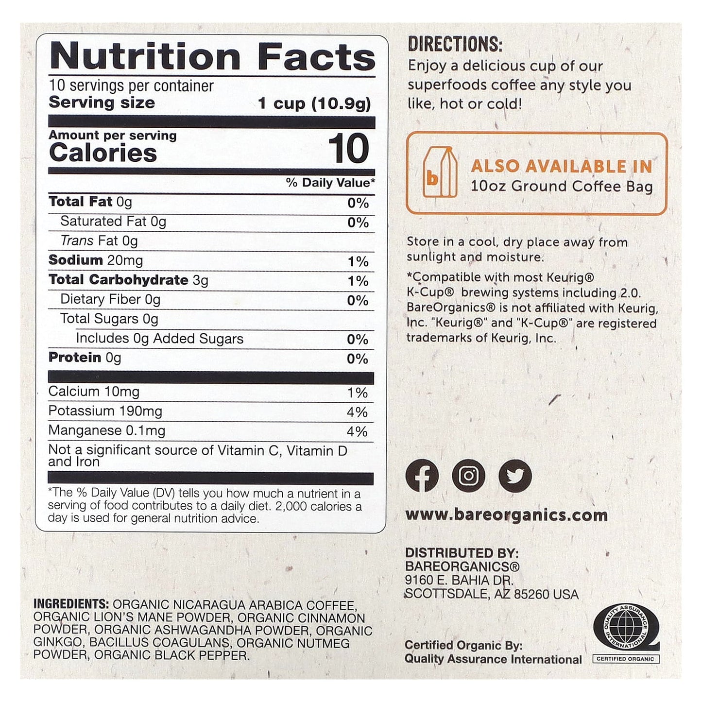 BareOrganics Focus Coffee with Superfoods | 10 Cups, Low Acid - Image 2